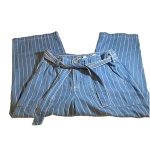 SEVEN7/Wide legged trousers/denim blue color with a tan pin stripe